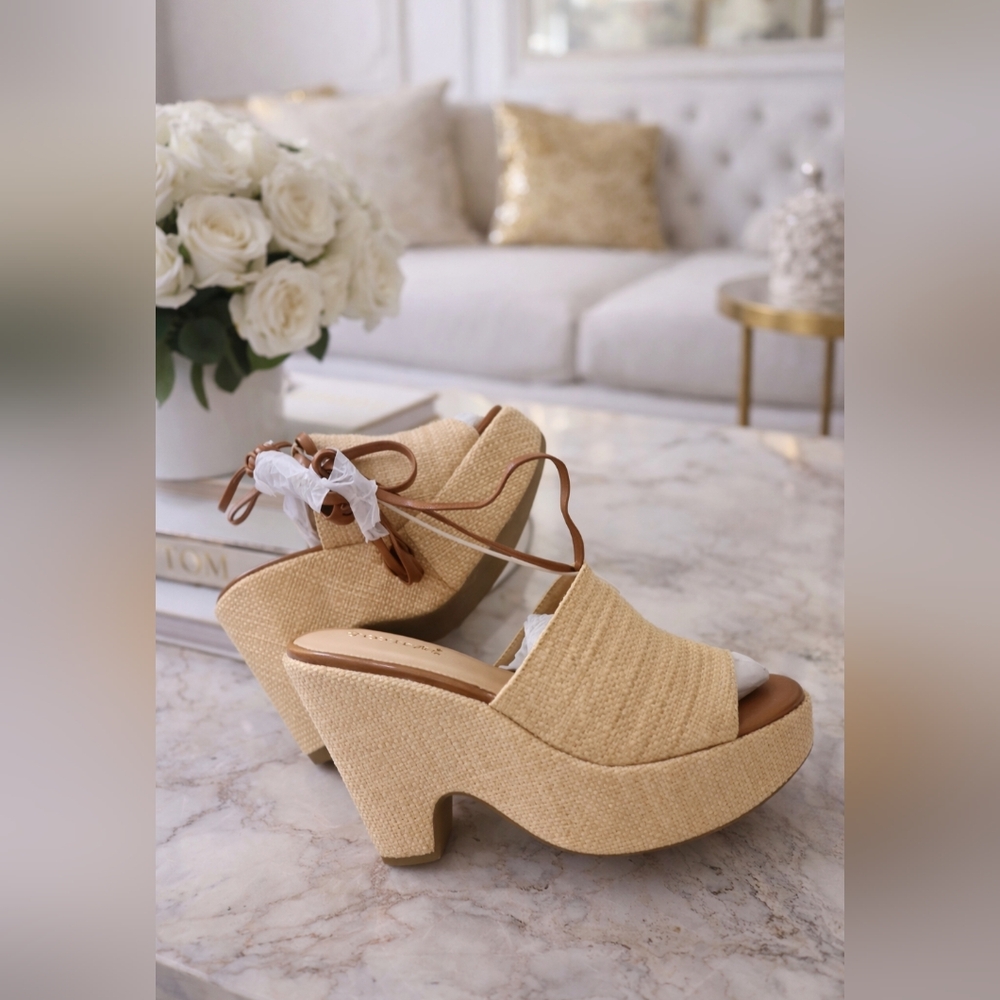Shoe Dazzle Straw Platform Heels – Chic Summer Sandals NEVER WORN  SZ 7